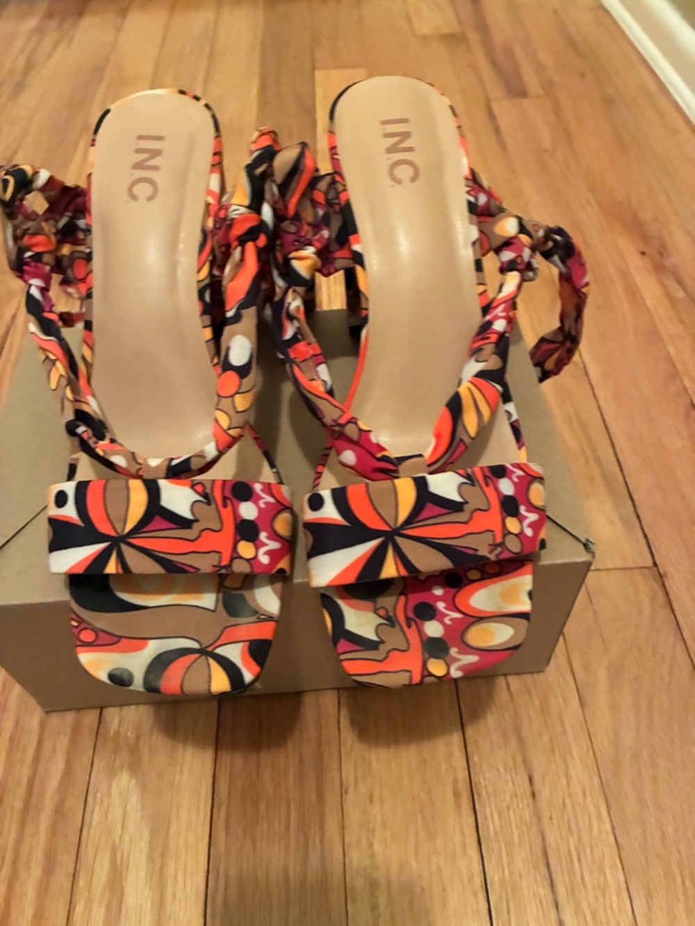 INC International Concepts Multicolor Floral-Patterned Heeled Sandals